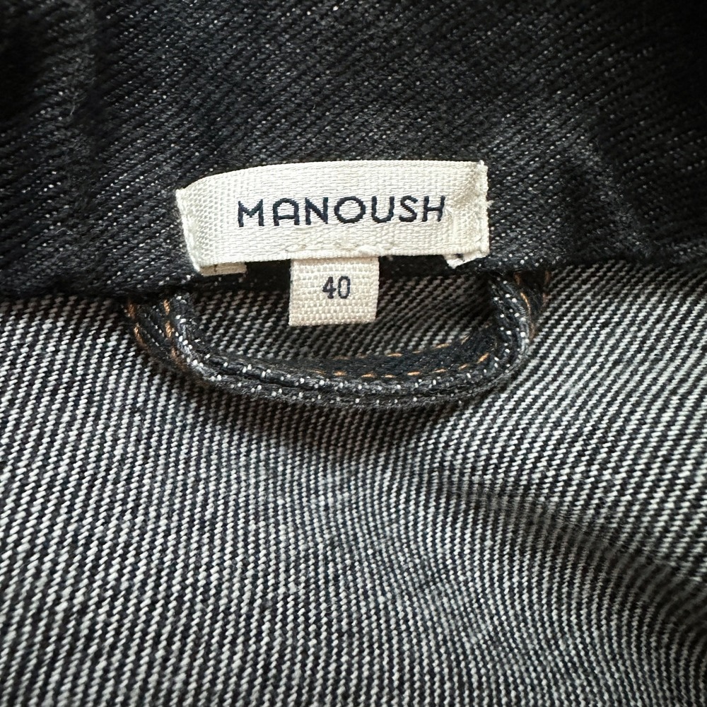 Manoush Denim Biker Jacket Motorcycle Washed Black Belted Size 40 US 8 - Picture 13 of 14